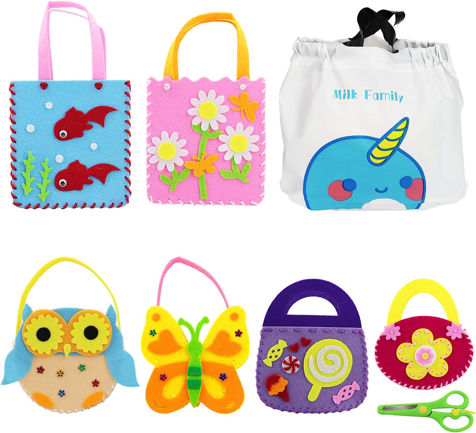 Rtudan First Sewing Kit for Kids, Include 6 Cross-Body Sewing Bags, 1 Craft Scissors, 1 Beautiful Gift Bag, Learn to Sew Educational Toys, Kids Sewing Crafts Supplies, Girls Craft Gifts DIY Craft