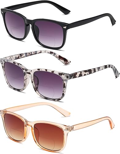 Miniatura 1 de Gafas de sol bifocales para mujer, gafas de sol clásicas retro de lectura, paquete de 3 lentes de sol UV400 con resorte de metal +2.5