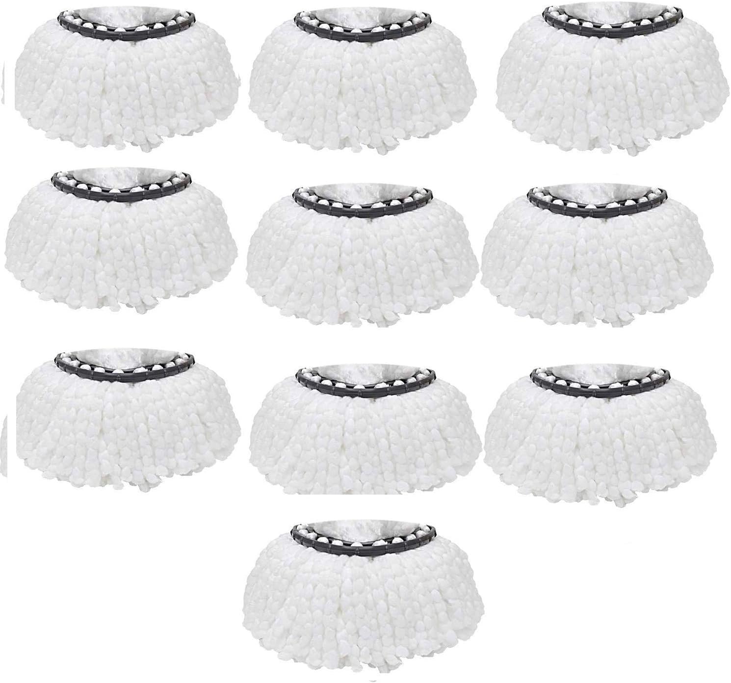 360 Rotating Magic Spin Microfiber Mop Head Refill Super Absorbent Refills for All & Office Floor Cleaning only - 10 Pcs Set (White)
