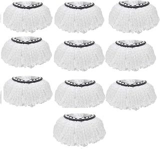 ABI CLEANING SOLUTIONS 360 Rotating Magic Spin Microfiber Mop Head Refill Super Absorbent Refills for All & Office Floor Cleaning only - 10 Pcs Set (White)