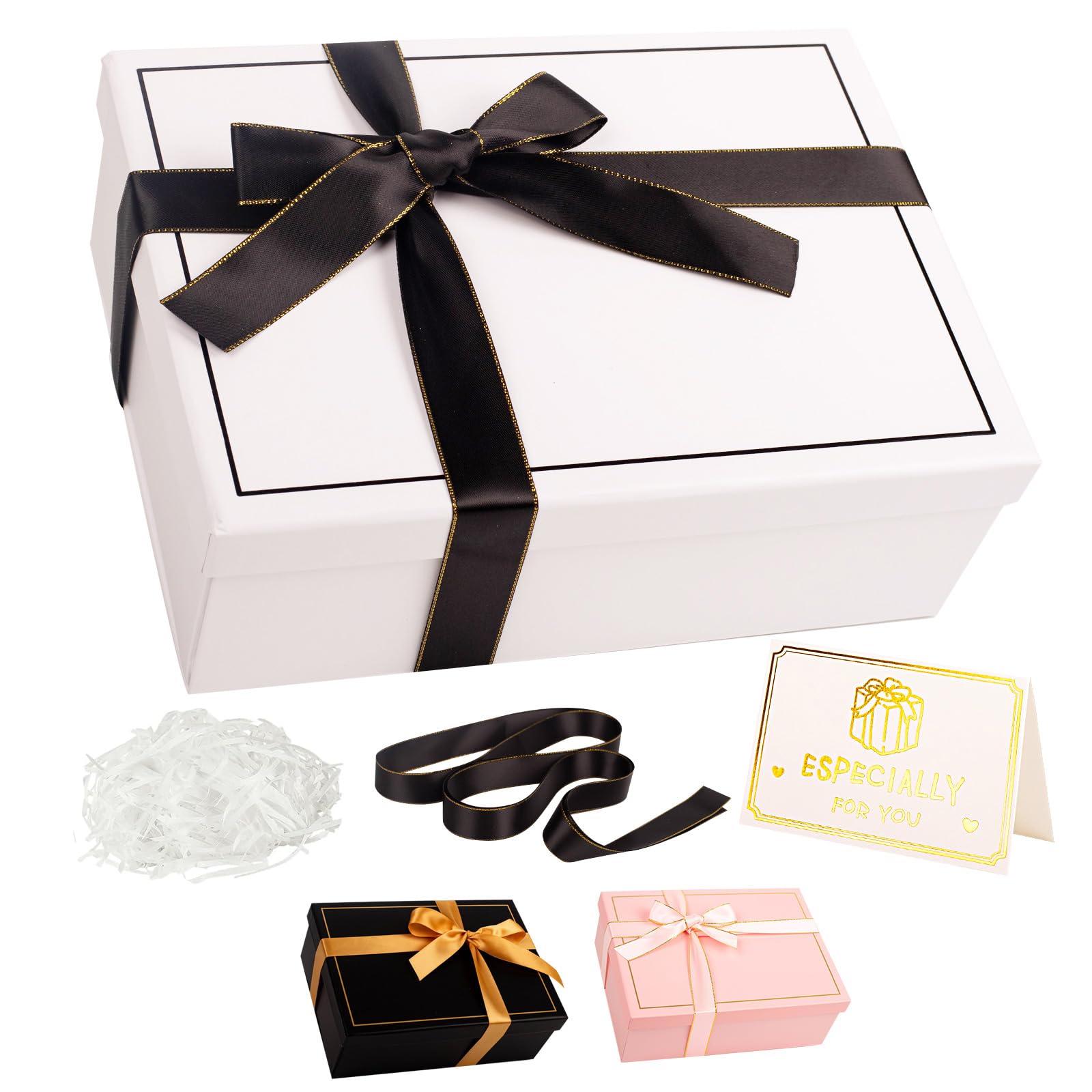 White Gift Box with Lid 25x18x9cm Medium/Large Luxury Gift Boxes for Presents, Cardboard Empty Gift Box for Birthday Christmas Wedding Valentines Day Present Box for Girls Her Women with Ribbon