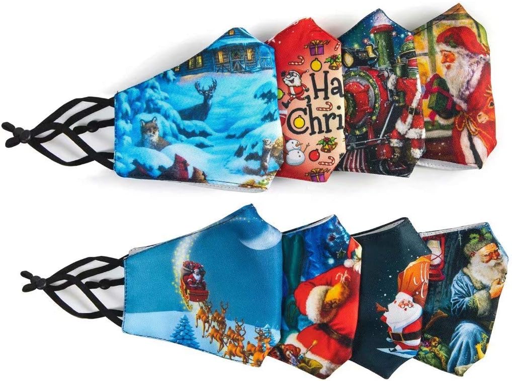 Christmas-D Unisex Cotton Washable Reusable Face Mask Adjustable Dustproof Comfortable Cloth Masks with Filter Pockets 2 PCS