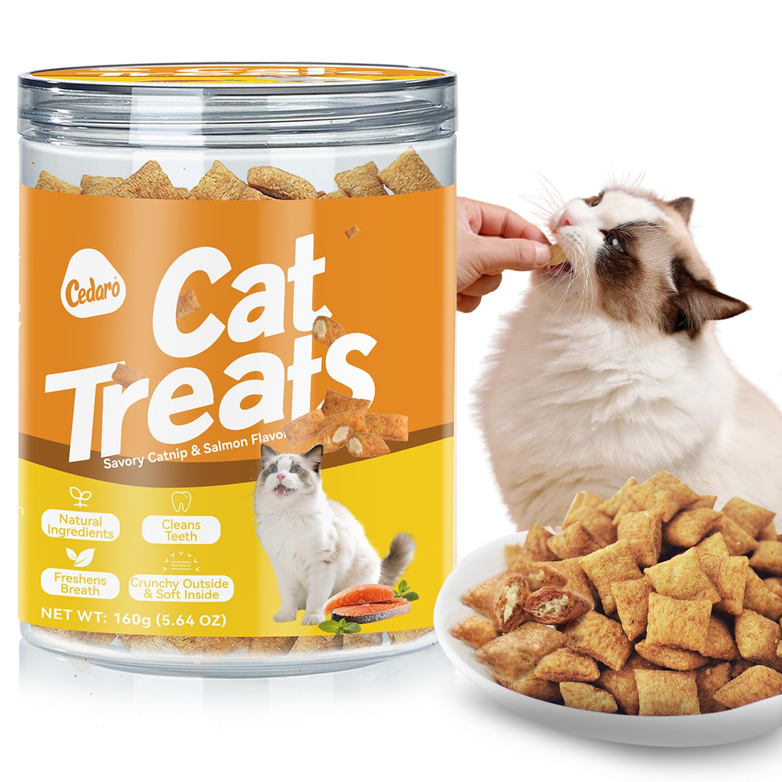 Gesunde Katzenleckerlis weich & knusprig – Katzenminze- & Lachsgeschmack mit echtem Lachs, unwiderstehlich für wählerischste Katzen, Katzentrainings-Leckerlis für Indoor-Katzen, Zahnpflege