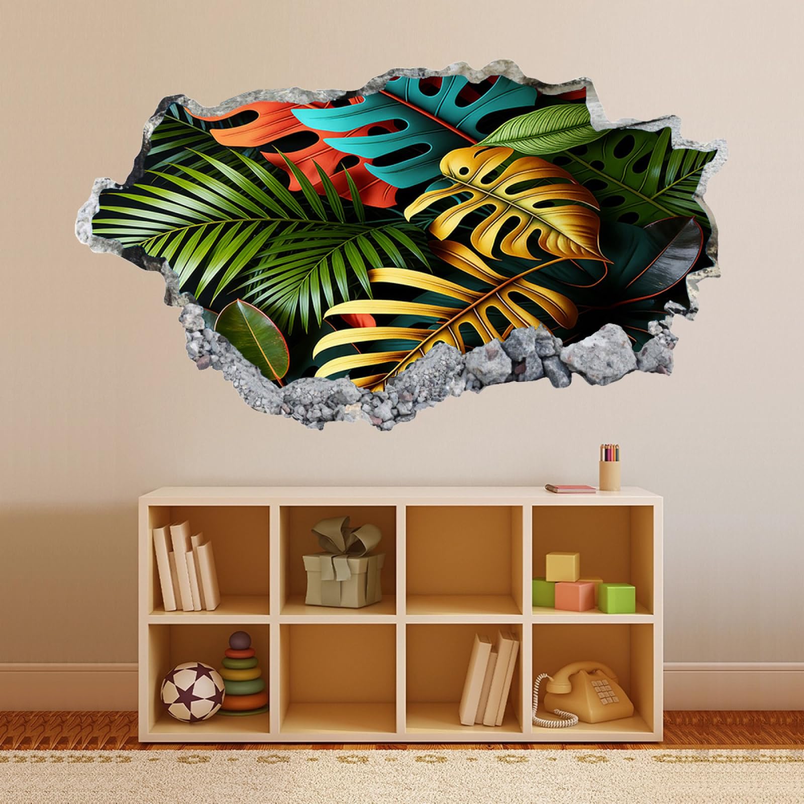 Pegatinas de decoración de pared Hojas De Palma Arte Póster Tatuaje Roto Calcomanías de vinilo para pared para decoración del hogar, fiesta, cumpleaños, boda 70x122cm