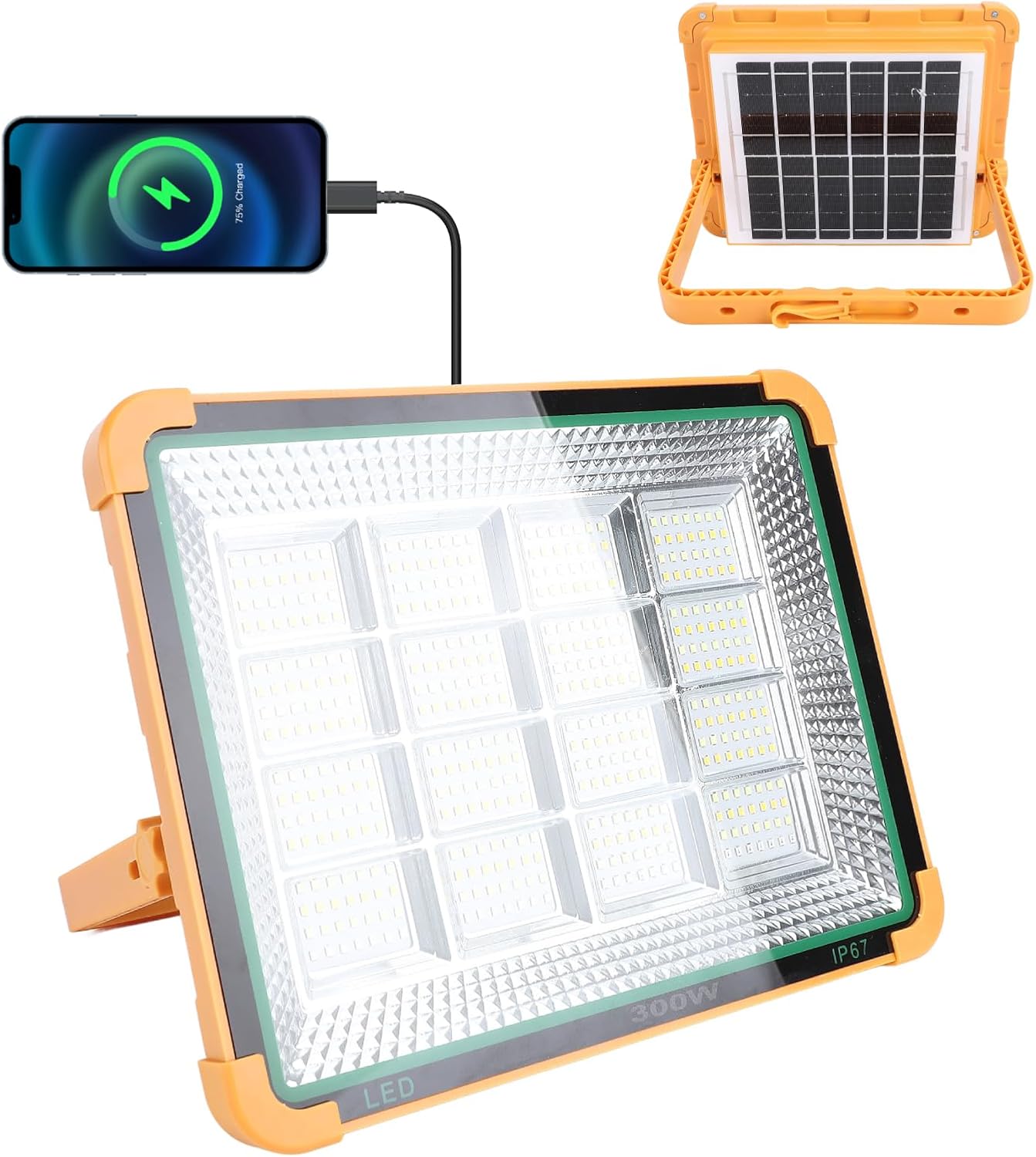 Fabater Solar Work Light, 300W LED 25000LM IP67 Water Proof Worklight with 4 Modes, Rechargeable 10000mAH Solar Panel, 448leds Super Bright for Outdoor Camping Fishing Emergency Car Repair