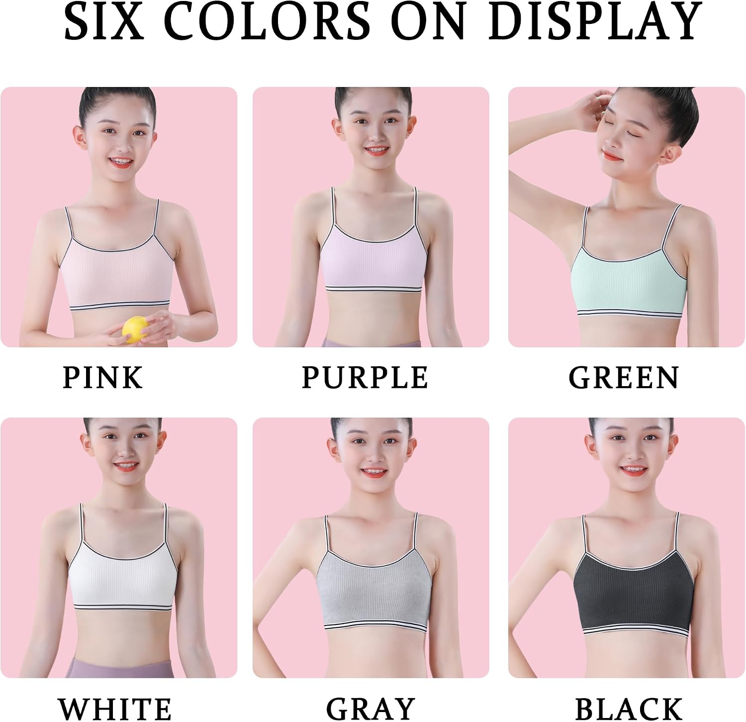 Girls Bra, 6PCS Girls Training Bra Cotton Bralette Seamless Cami Crop Bras