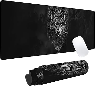 Gothic Wolf Gaming Mouse Pad, Office Desk Mat, Anti-Slip Rubber Base Cool Aesthetic Mouse Pads for Computer Laptop Keyboard School Home Desktop Gamer Home Accessories Decor 31.5" x 11.8"