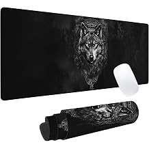 Gothic Wolf Gaming Mouse Pad, Office Desk Mat, Anti-Slip Rubber Base Cool Aesthetic Mouse Pads for Computer Laptop Keyboard School Home Desktop Gamer Home Accessories Decor 31.5" x 11.8"