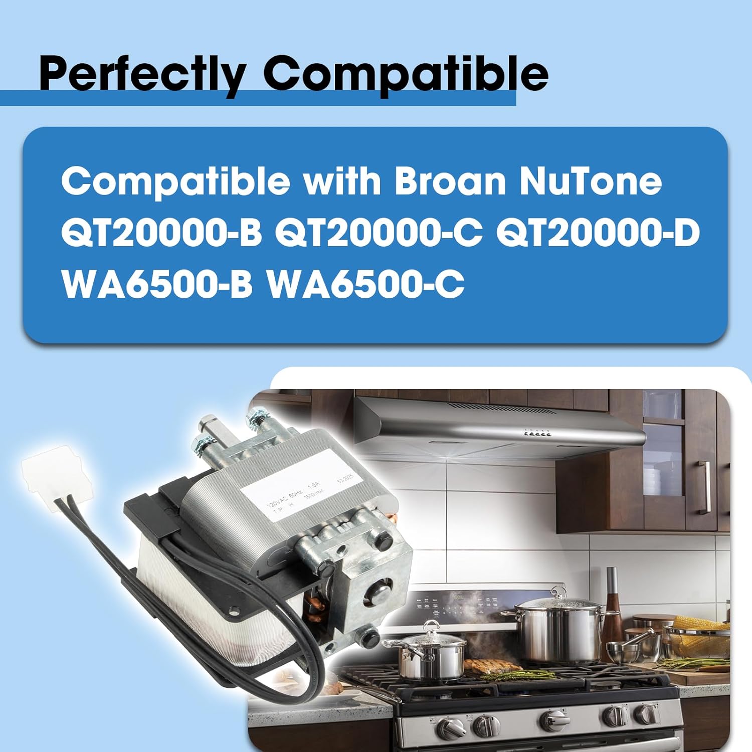 99080667 Vent Fan Motor Replacement Fit for Broan NuTone QT20000 WA6500 Range Hood 1.5A 120V 3000RPM 60Hz Replace 99080532 2288720 R520124