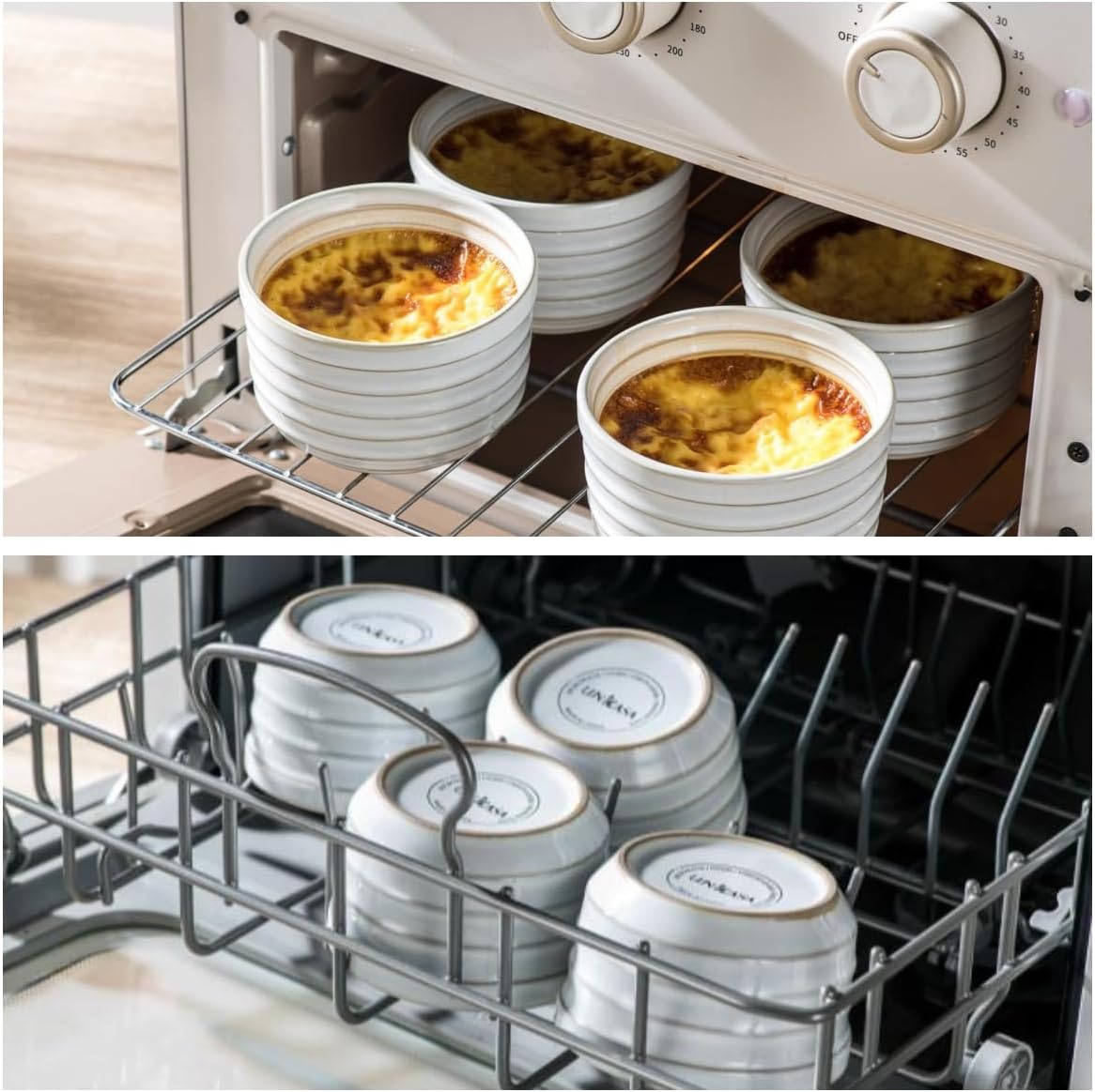 UNICASA Ramekins Oven Safe 6 oz, Ceramic Creme Brulee Dishes, Set of 4