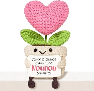 Cadeau Nounou - Décoration en Forme de Cœur Tricotée Rose, Idee Cadeau Nounou Fin de Contrat, Fin d'Année, Cadeaux Nourrice Anniversaire Original