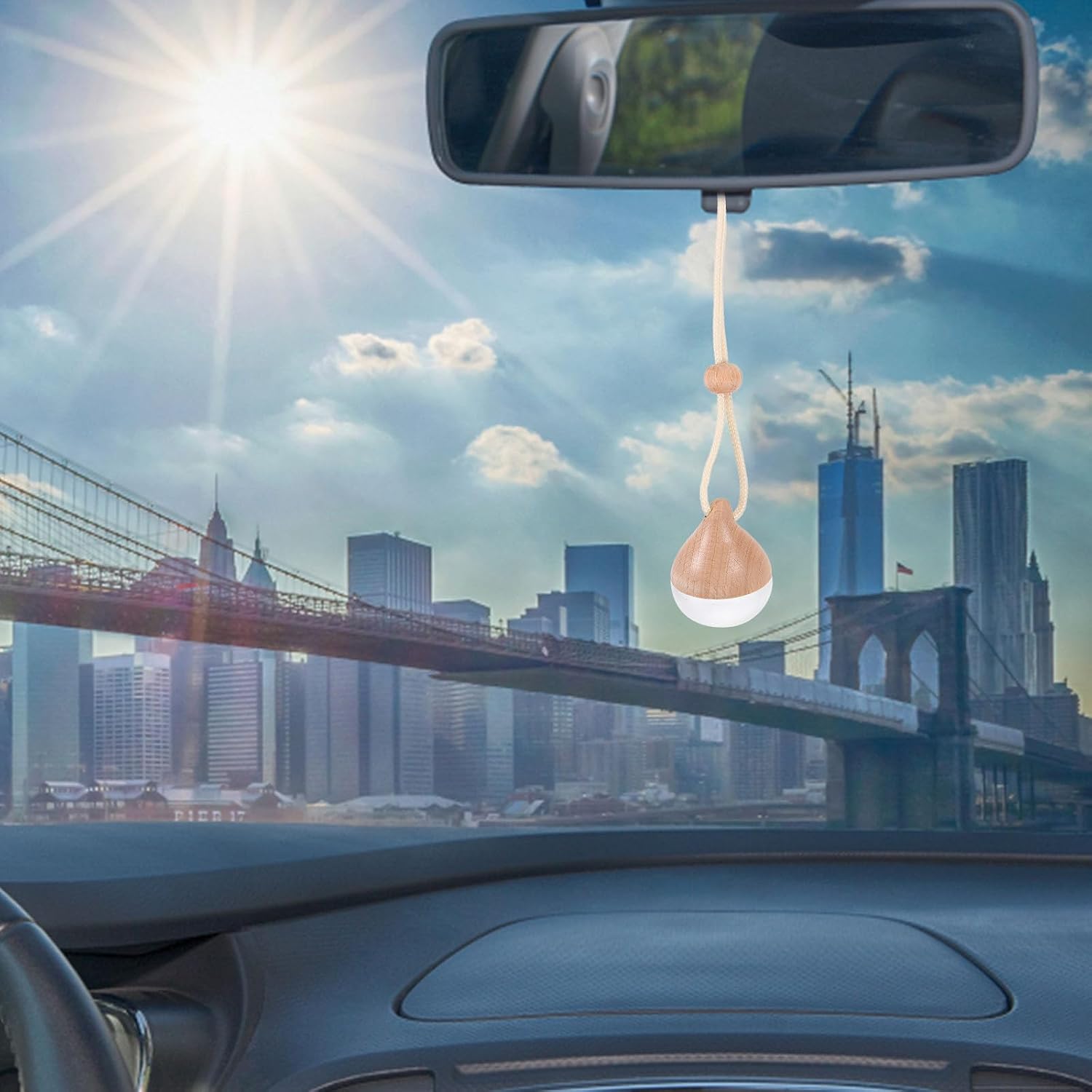 SHOWERORO 4pcs Car Aromatherapy Perfume Pendant Hanging Essential Oil Diffuser Bottles with Frosted Water Drop Caps for Rear View Mirror Decoration and Air Freshening