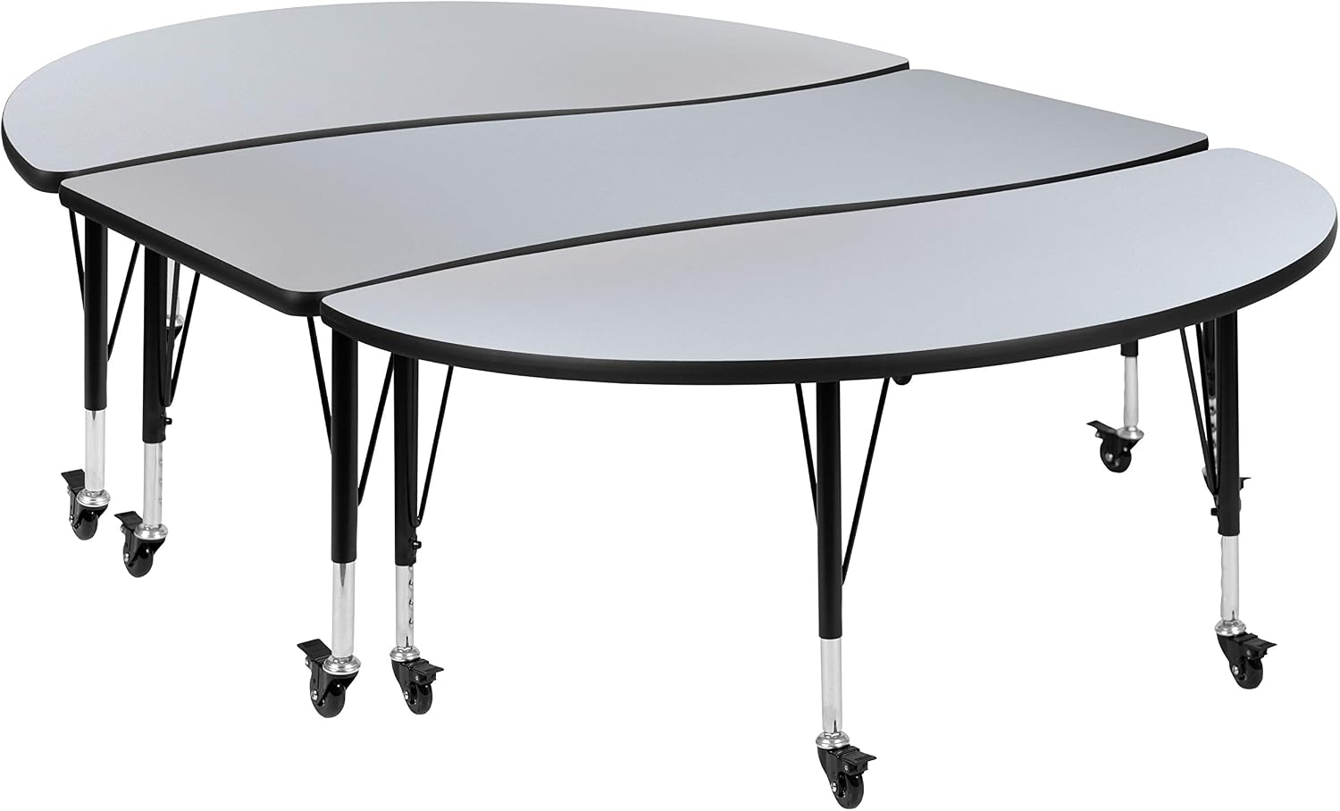 EMMA + OLIVER 3PC Mobile 86" Oval Wave Collaborative Grey Kids Adjustable Activity Table Set