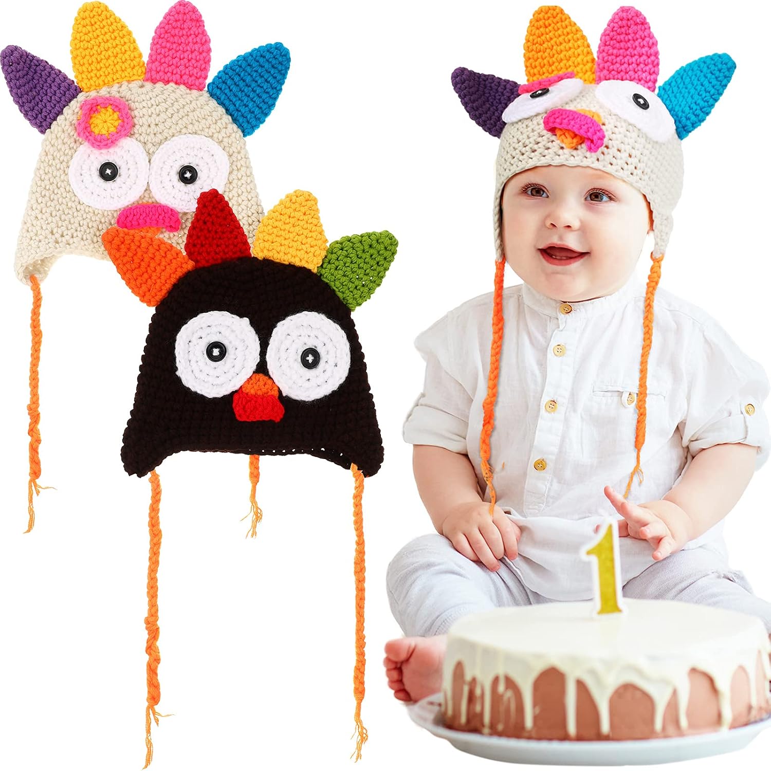 Heentan 2 PiecesThanksgiving Turkey Hat Knitted Turkey Beanie Cap Baby Chicken Costume Turkey Costume Hat Photo Prop Blac... - Review, Price and Buying Guide