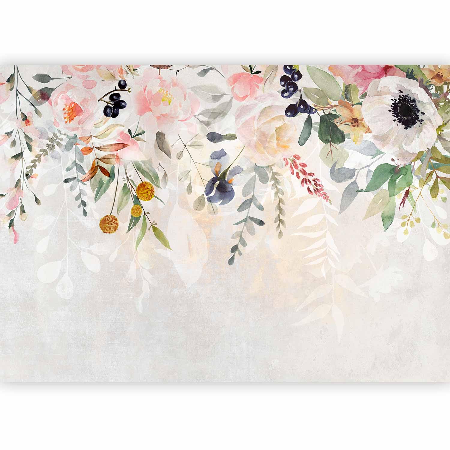 murando Photo Wallpaper Flowers 350x256 cm / 137.8" x 96.5" Non-Woven Premium Art Print Fleece Wall Mural Decoration Poster Picture Design Modern Nature Botany Plants motiv colorful beige b-C-0934-a-a โ image 1