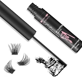 Cluster Lash Glue, Individual Cluster Lashes Glue for DIY Eyelash Extension Lash Bond Glue Mascara Wand Super Strong Hold 48 Hours WaterProof Latexfree (5ml, Black)