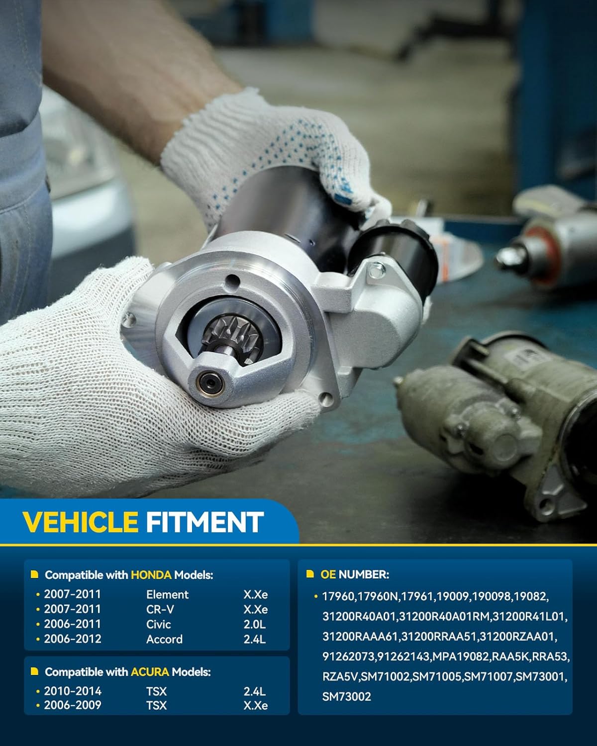 PHILTOP Starter Motor Replace 17960N Compatible with Honda,Acura 2006-2012 Accord, 2007-2011 CR-V, Element, 2006-2014 TSX, 2006-2011 Civic