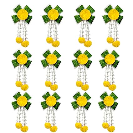 S2S Mango Leaves and Flowers Decoration at Home | Wedding Decorations, Event Decor | Easy Simple Backdrop - Yellow (Pack of 12 Pcs)