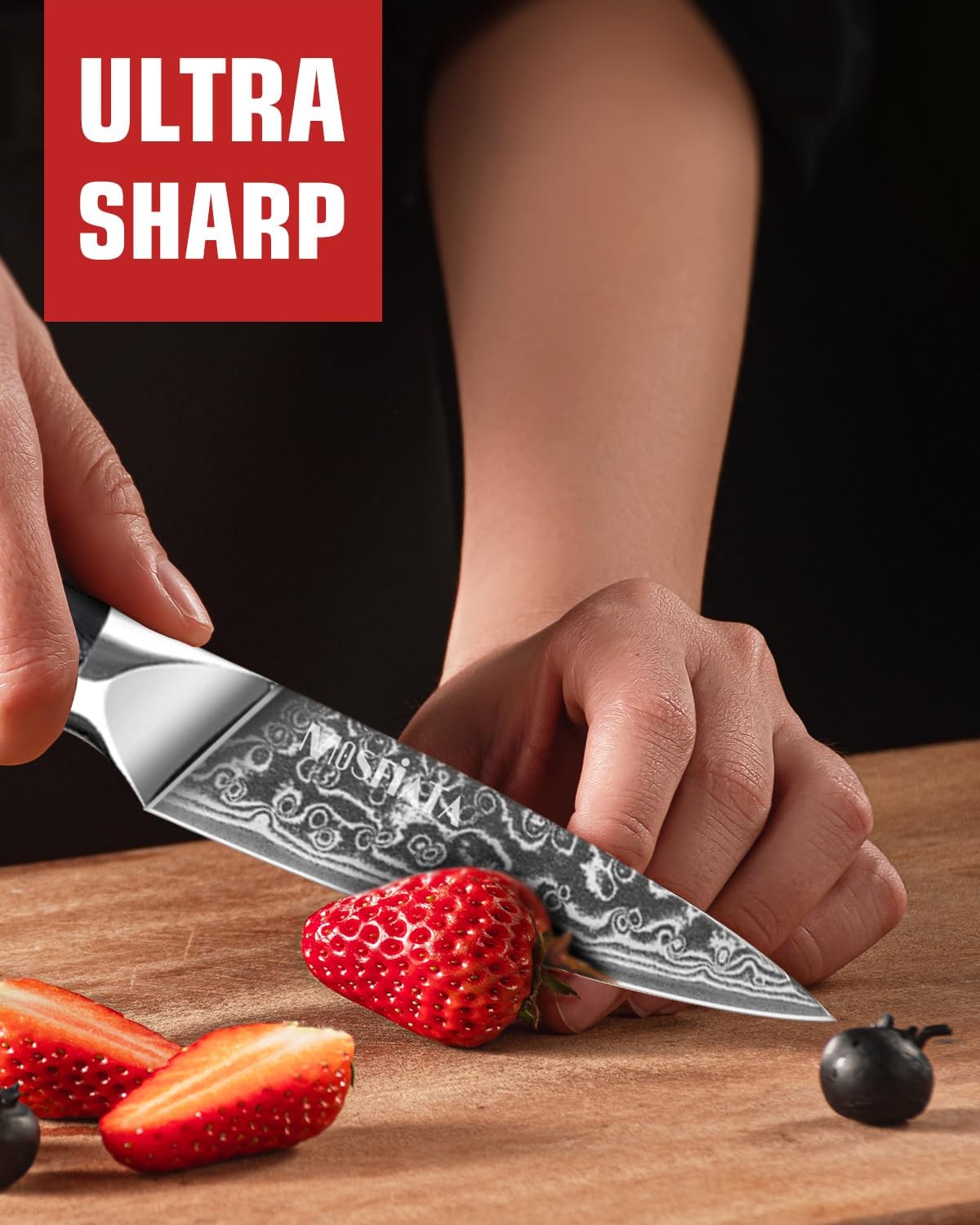 MOSFiATA Paring Knife, Super Sharp Damascus Fruit Knife, Multifunctional Peeling for Cutting Fruit Vegetables