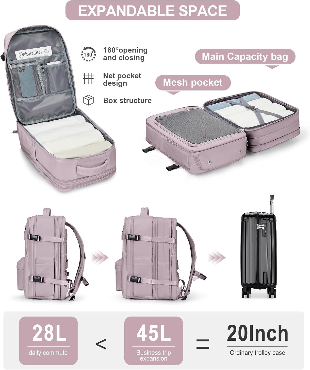 WONHOX Mochila grande para laptop de viagem, expansível, aprovada por voo, mochila de mão para mulheres e homens, impermeável, 43.2 cm, mochila para laptop, caminhada, trabalho, com compartimento para WONHOX Mochila grande para laptop de viagem, expansível, aprovada por voo, mochila de mão para mulheres e homens, impermeável, 43.2 cm, mochila para laptop, caminhada, trabalho, com compartimento para