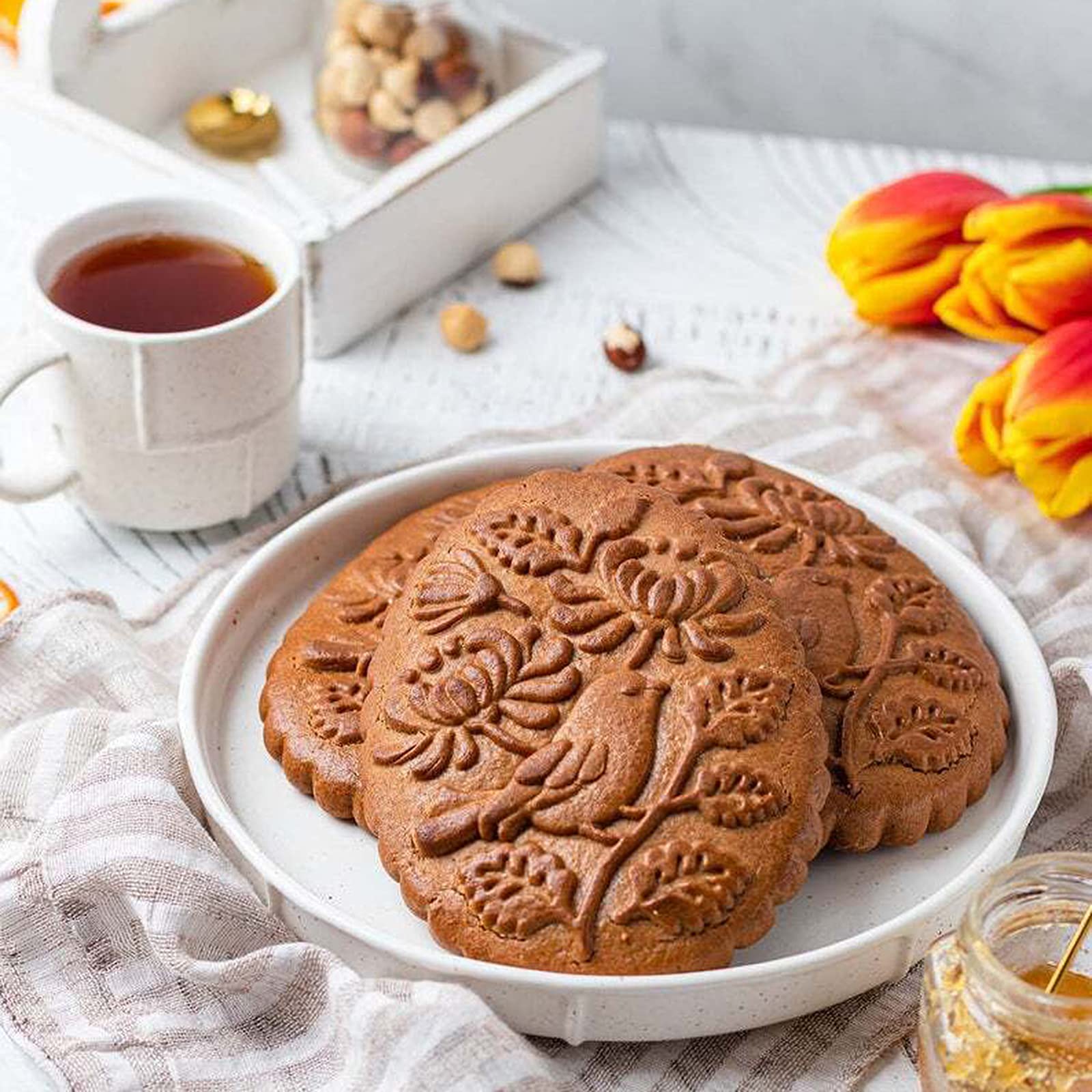 Keksausstecher, Plätzchenformen aus Holz, Kekse, umweltfreundlich geschnitzte Shortbread-Stempelprägung for Muffin-Mondkuchen, Plätzchenkekse