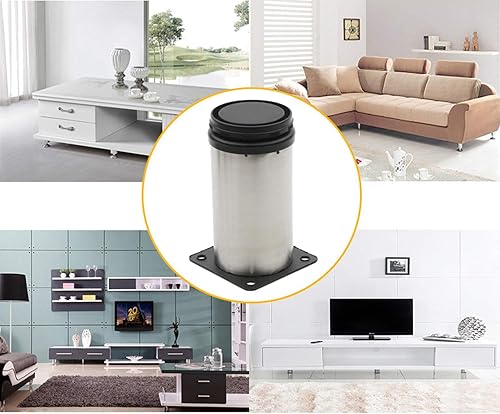 Miniatura 7 de Pxyelec 4 patas redondas modernas de acero inoxidable negro y plateado para mesas, armarios, estantes, escritorios, sofás, encimeras, barras de