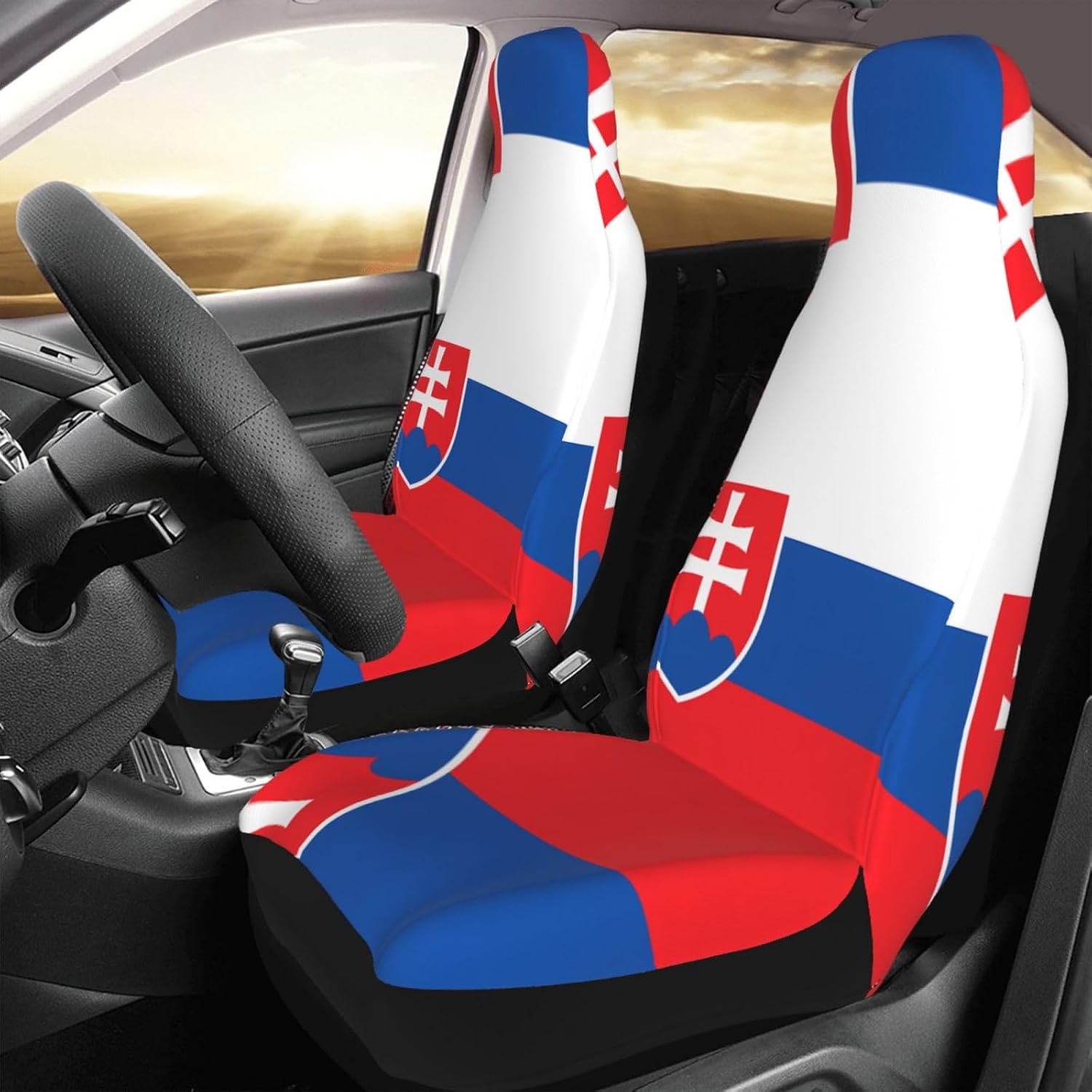 Universal Flag of Slovakia Printed car seat Covers are Suitable for Most Seats in Trucks, Vans, and Other Similar Vehicles.