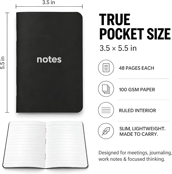 PATARA Cep Not Defteri, 3'lü Defter Seti, Çizgili Mini Defter, 48 Sayfa