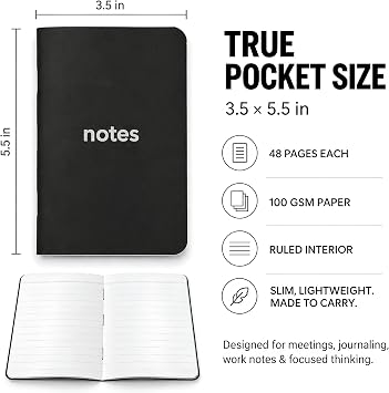 PATARA Cep Not Defteri, 3'lü Defter Seti, Çizgili Mini Defter, 48 Sayfa
