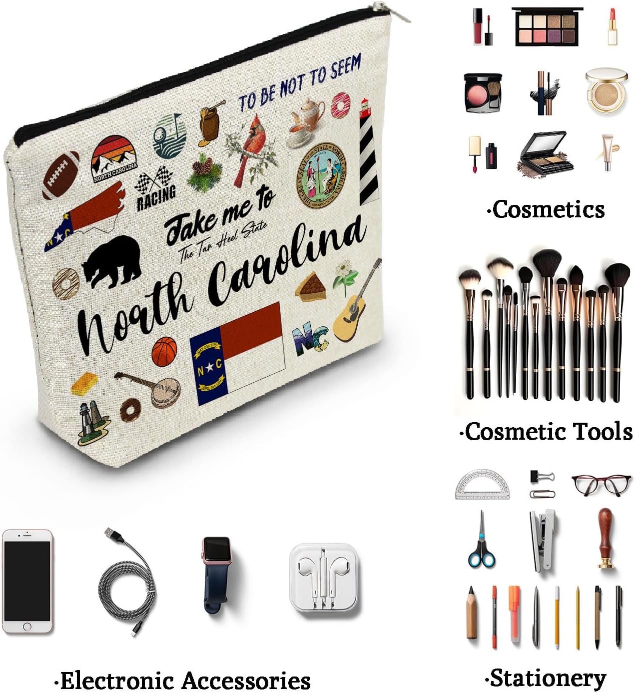Take Me To North Carolina Print Canvas Cosmetic Bag image 2