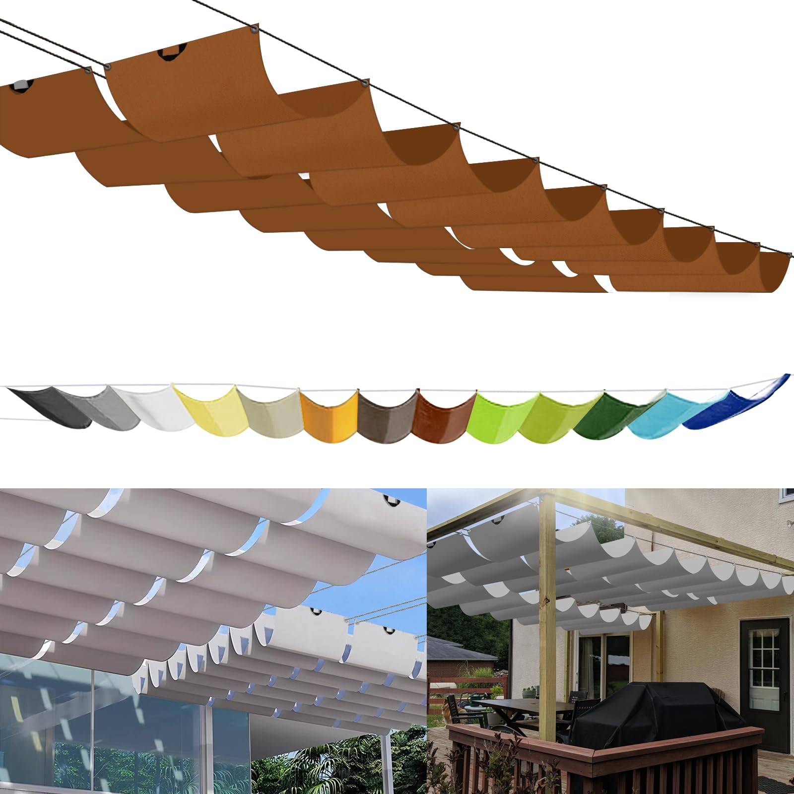 Einziehbares Sonnensegel 4x2.5m, nach Maß Pergola Markise Verstellbar Schattenabdeckung 95% UV-Schutz & reißfest Inkl. Montageseilen für Terrasse/Pergola Braun