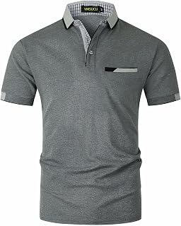 Men's Polo Shirts Short Sleeve Cotton Regular Fit Collar Golf T-Shirt with Genuine Pocket