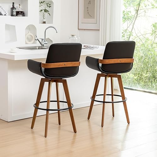 Miniatura 3 de Taburetes de bar giratorios individuales de altura de mostrador, taburetes de bar de cuero con respaldo y brazos, taburetes de bar modernos de