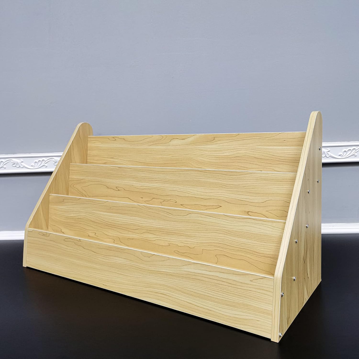 FixtureDisplays® Maple Color Countertop Book Shelf Display, Greeting Card Rack, Step Rack for Literature, Magazines, Brochure, Tile Sample Paint Brochure Holder, Unassembled 2904-MAPLE-2D