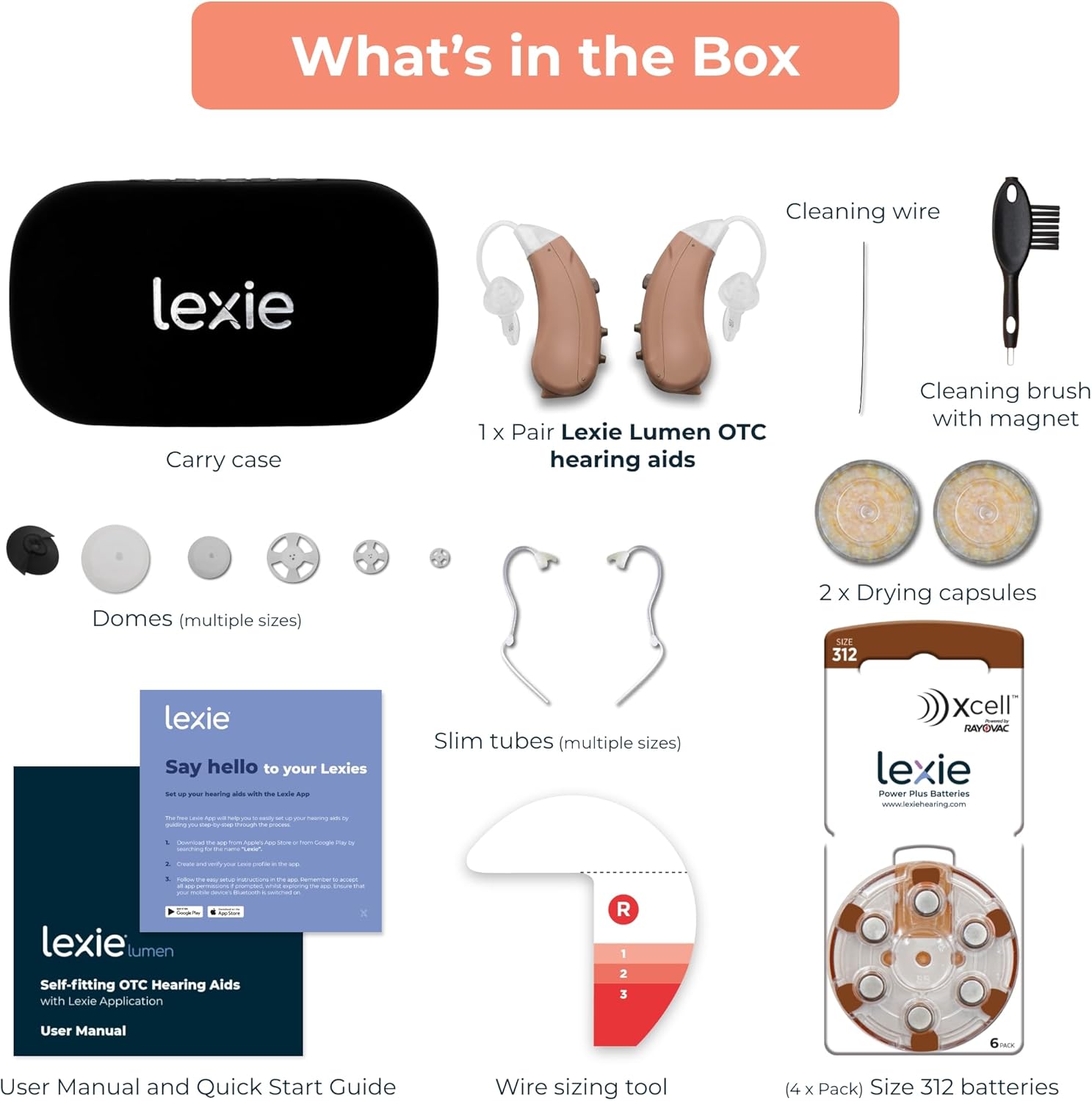 Lexie Lumen Self-Fitting OTC Hearing Aids - Bluetooth Enabled with Invisible Fit, Directional Microphones, Smartphone App Control, Replaceable Batteries, for Mild to Moderate Hearing Loss (Beige)