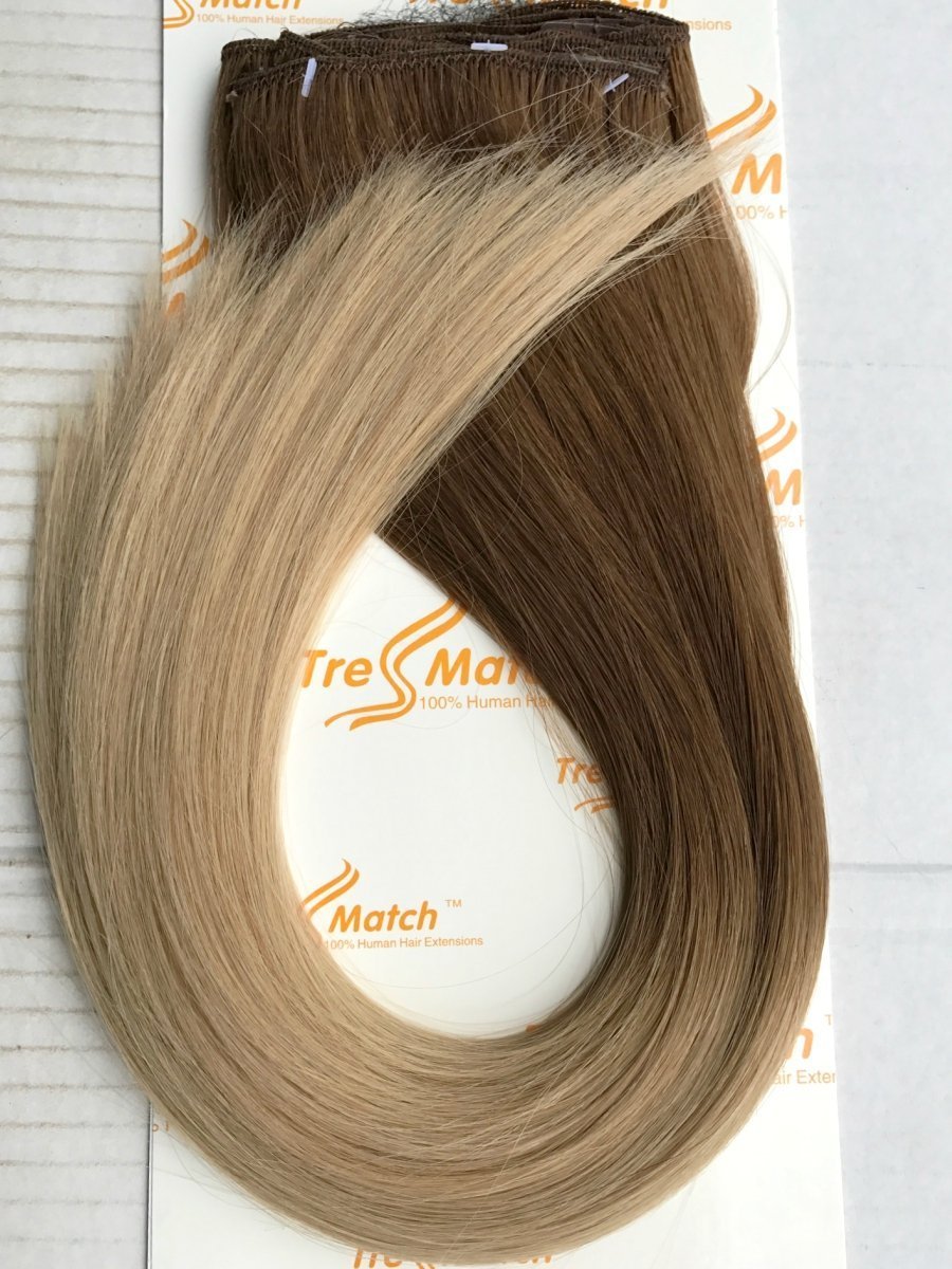 Tressmatch® 16”-18" Remy Human Hair Clip in Extensions Thick to Ends Ombre Brunette/Dark Brown to Medium/Chestnut Brown 9 Pieces(pcs) Full Head Volume Set [Set Weight:4.6oz/130grams]