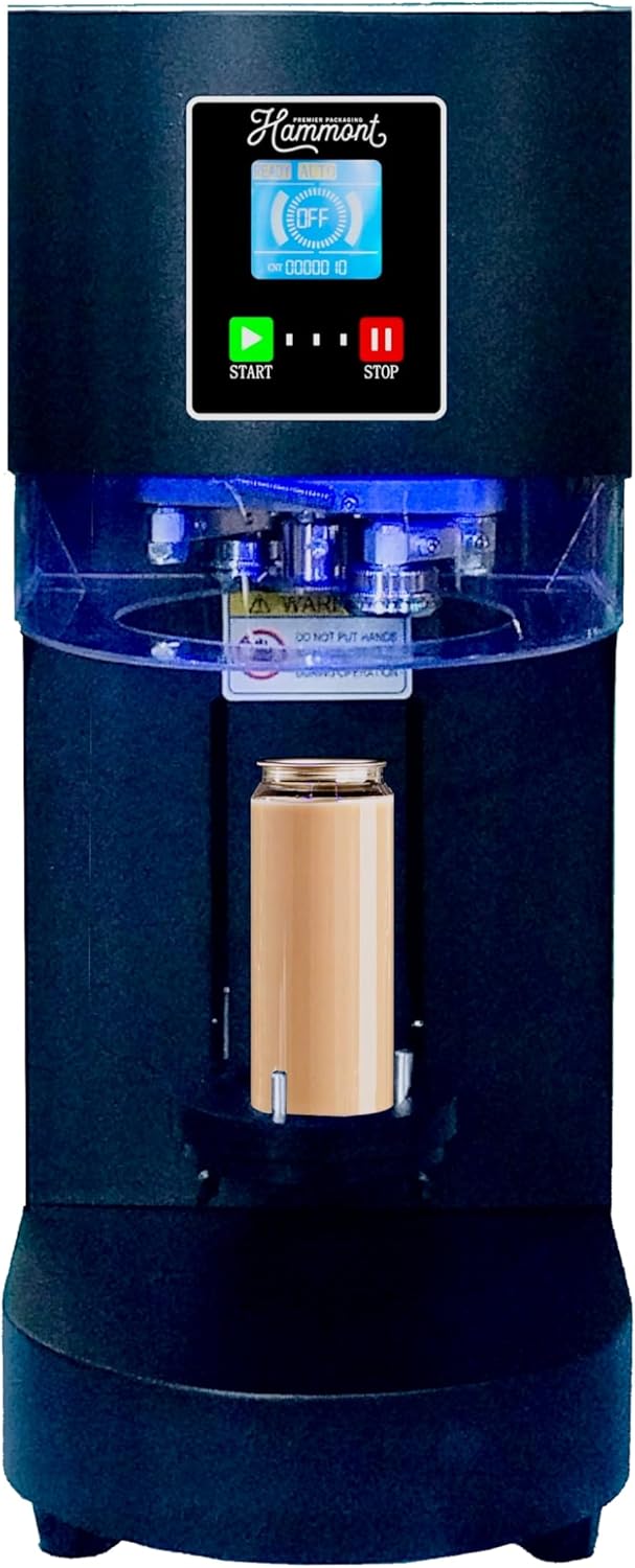 Hammont Cup Sealing Machine - Automatic Tin Top Sealer for Boba, Bubble Tea, Smoothie & Iced Coffee - 50/330/500ML - Holds 3 Size Variations 8/12/16 oz. Cans - Commercial Can Sealer