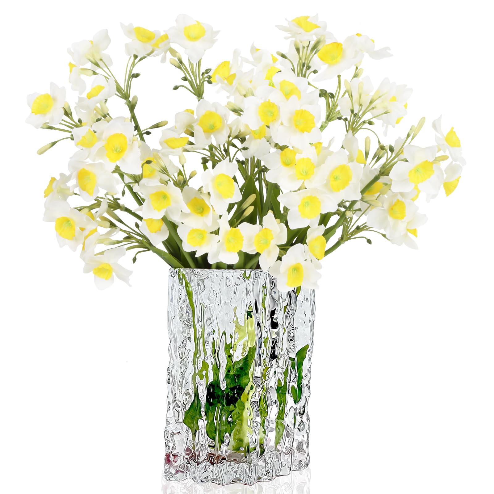 Künstliche Narzissen, weiße Blumen, 6 Bündel, Narzissen, Frühlings-Seidenblumen für Heimdekoration, Innenbereich, 40 cm, weiße Osterblumen für Frühlingsdekorationen für Zuhause