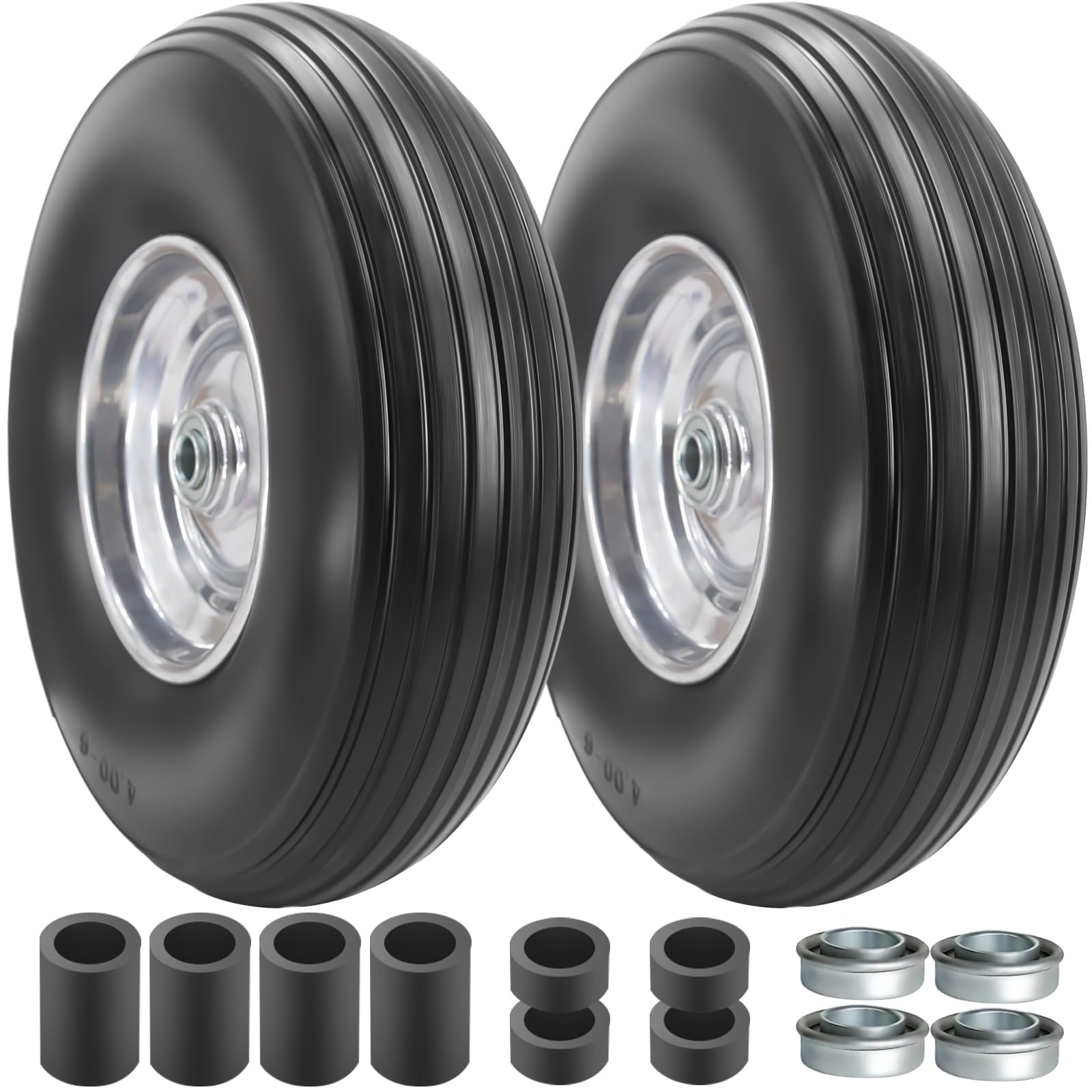 SIMEIQI 13×4.00-6” Flat-Free Solid Tire and Wheel with 3/4 & 5/8 Bearing 1.75"-6" Centered Hub for Yard Cart Garden Wagon Gorilla Cart…