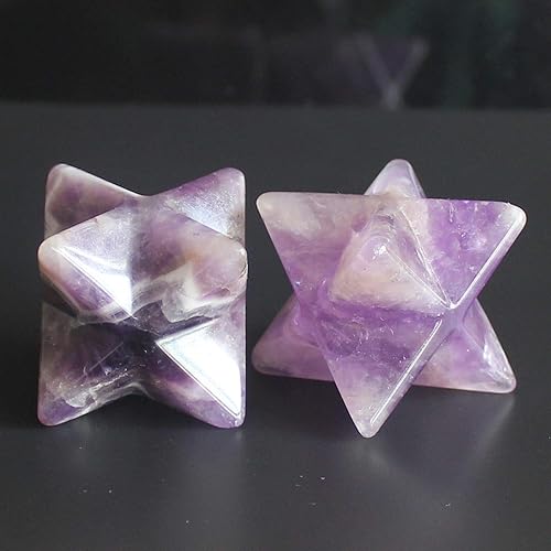 Miniatura 3 de Piedra preciosa mixta de 1.5 pulgadas, geometría de cristal Merkaba Star Chakra Reiki Curación (amatista)