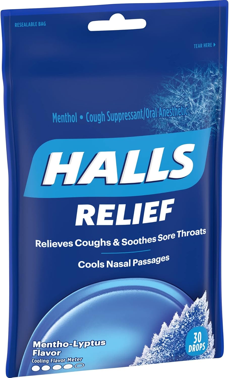 Halls Mentho-Lyptus Triple Soothing Action Cough Drops Resealable Bag 30 ct (Pack of 12)