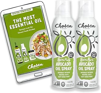 Chosen Foods 100% Pure Avocado Oil Spray, Keto Diet Friendly, Kosher Cooking Spray for Baking, High-Heat Cooking and Frying (13.5 oz, 2 Pack) + Recipe eBook