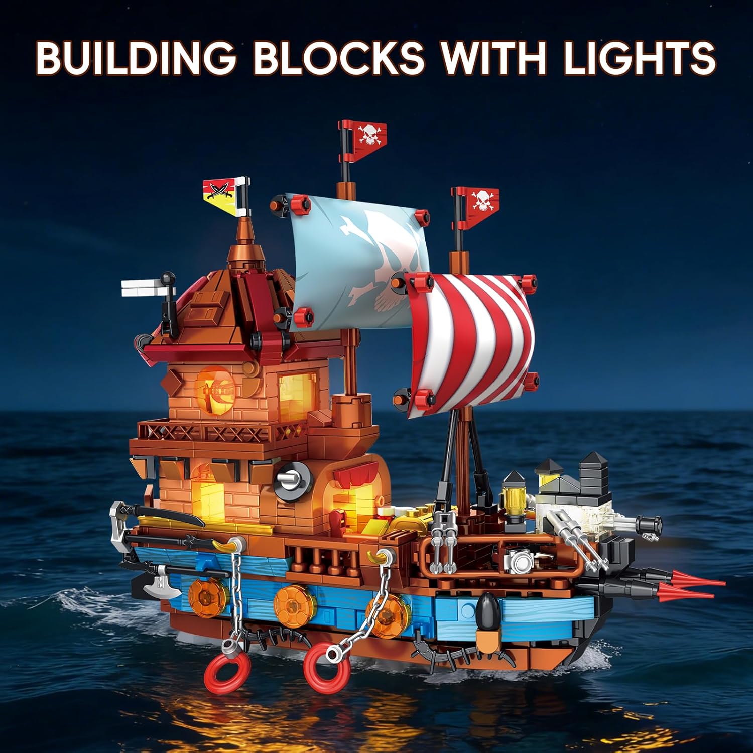 Pirate Ship Building Set 916 Pcs Corsair Model Boat Kit for Adults & Teens, Classic Nautical Vessel with Skull Sails & Cannons Collectible Ocean Theme Home Decor Display