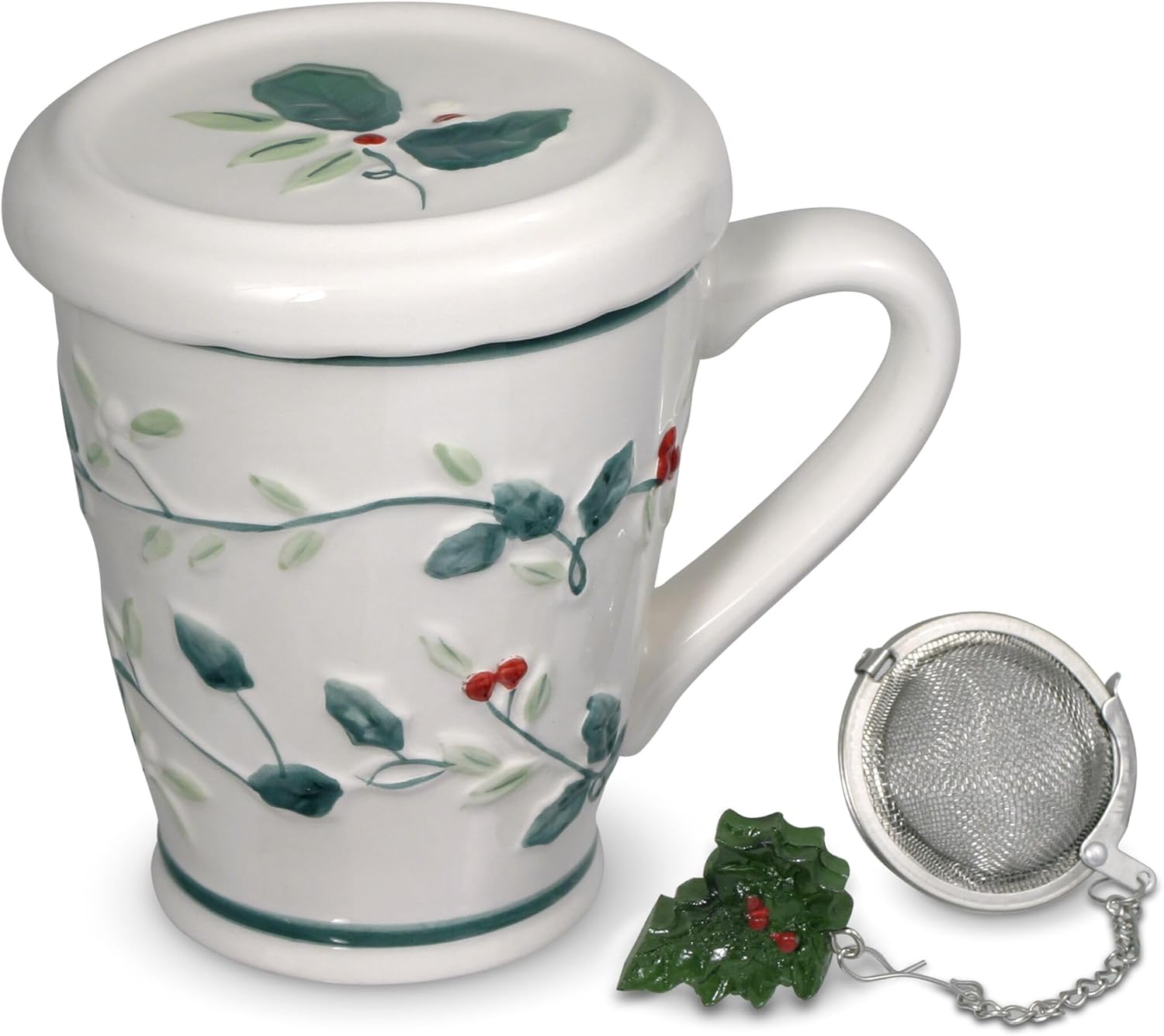 Pfaltzgraff Winterberry 12-Ounce Covered Stoneware Mug with Stainless-Steel Tea Diffuser
