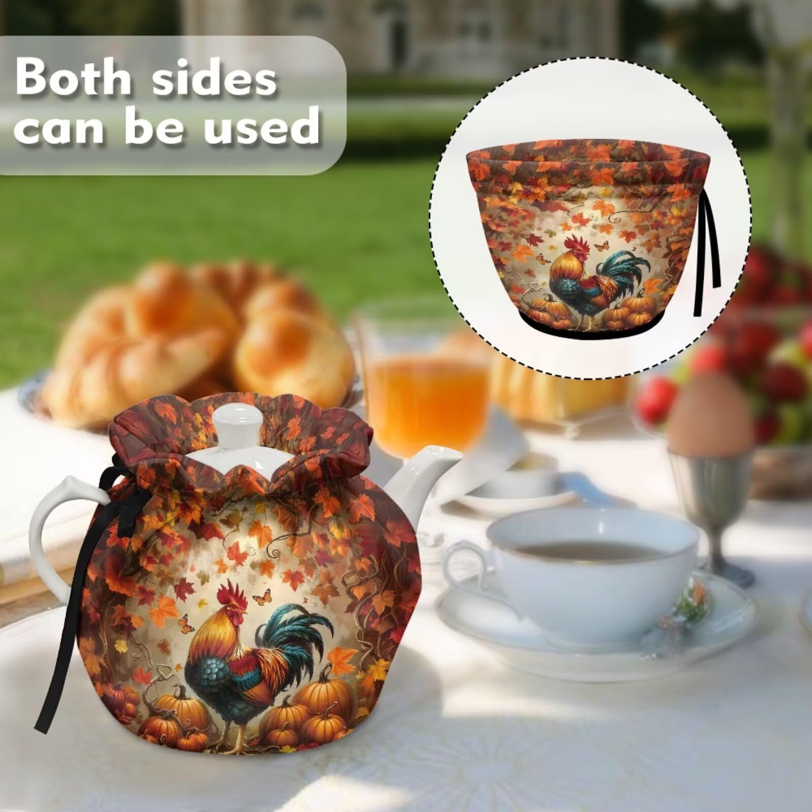 HUISEFOR Rooster Tea Cozy for Teapot Maple Leaf Teapot Dust Cover for Party Home Insulated Kettle Cover Novelty Home Decoration