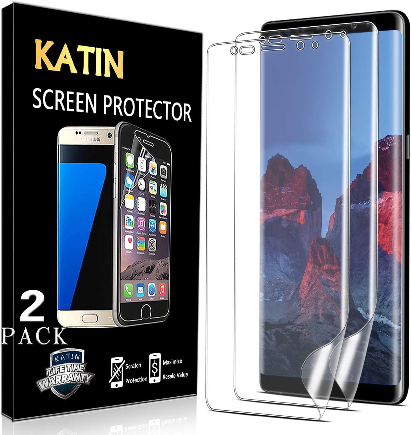KATIN [2-Pack] For Samsung Galaxy Note 8 Screen Protector 3D TPU Full Max Coverage, Case Friendly, Easy to Install, No-Bubble