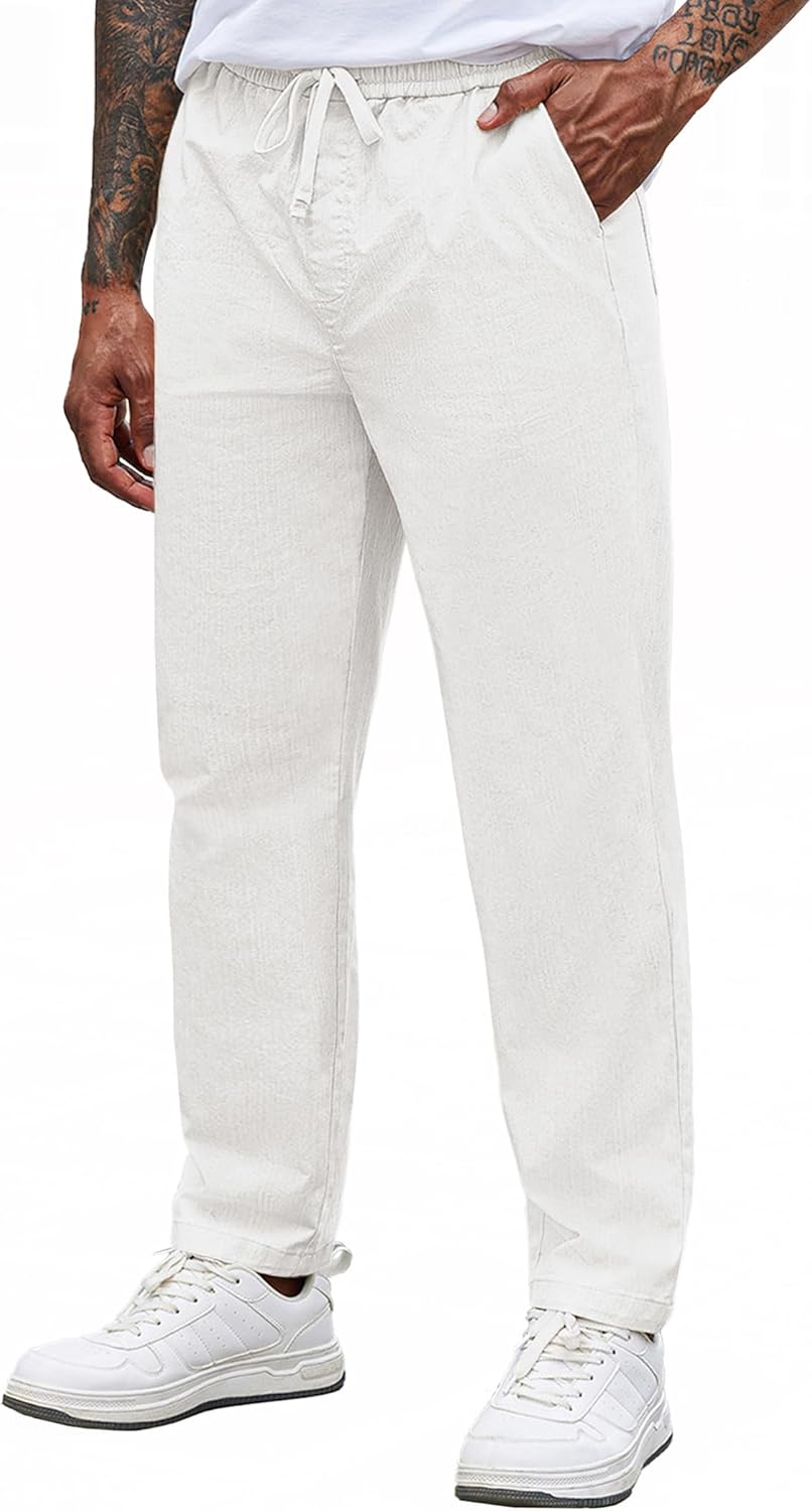 COOFANDY Mens Casual Pants Elastic Waist Drawstring Chino Pants Cotton Twill Trousers with Pockets