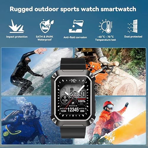 Miniatura 5 de Blanche Tank Military - Relojes inteligentes para hombres con Bluetooth (respuesta  llamada de marco) IP68 resistente al agua, reloj deportivo al