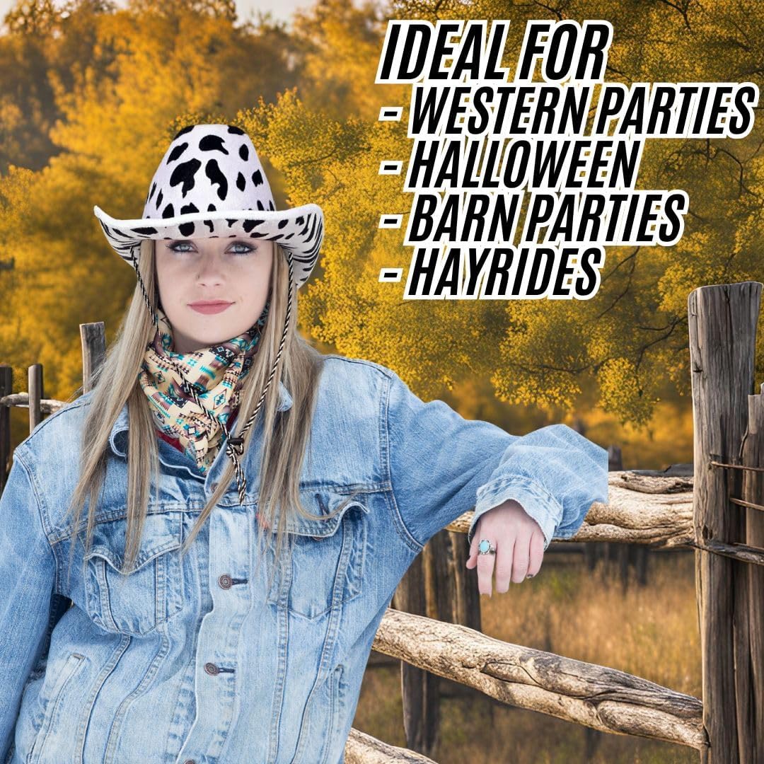 Beistle Cow Print Cowboy Hats – Adjustable Chin Strap, Halloween Costume Dress Up, Wild West Themed Parties, Animal Print Hat