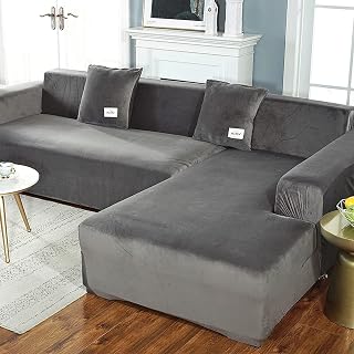 Couch Cover Stretch L-Shaped Couch Cover Non Slip Sectional Sofa Slipcover with Straps Bottom Washable Thick Sofa Covers for Sectional,Dark Gray,90~140cm